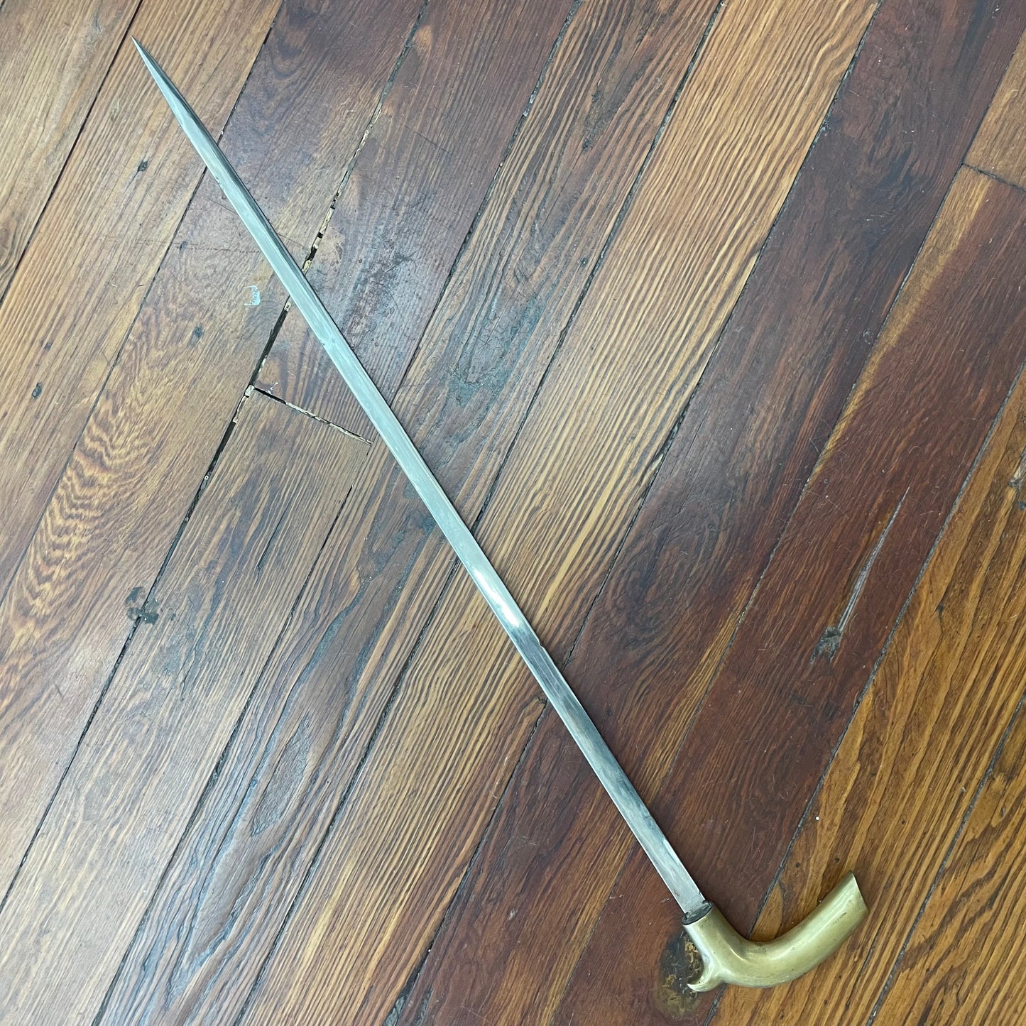 Antique Brass-Handled Sword Cane with Concealed Blade
