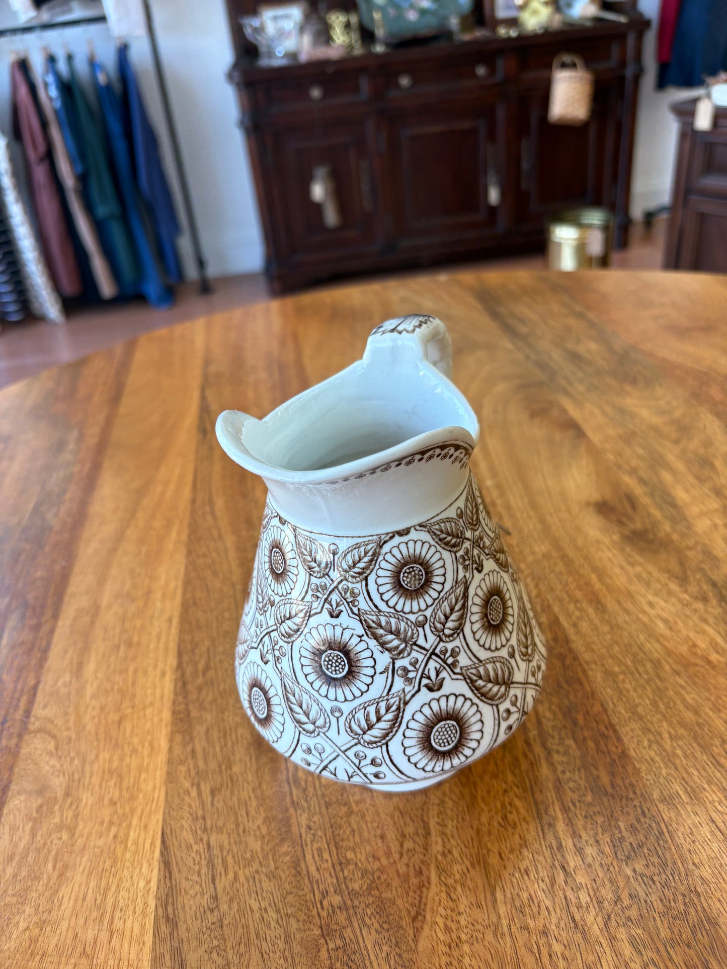 Vintage 1940s Old Hall England Earthenware Pitcher – Cream Glaze Ceramic Jug