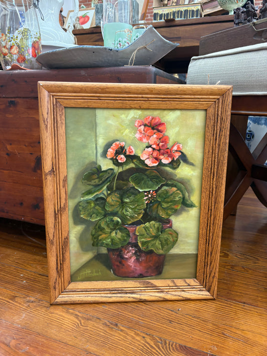 Oil Painting of Potted Flowers Signed by J. Hudock, Framed
