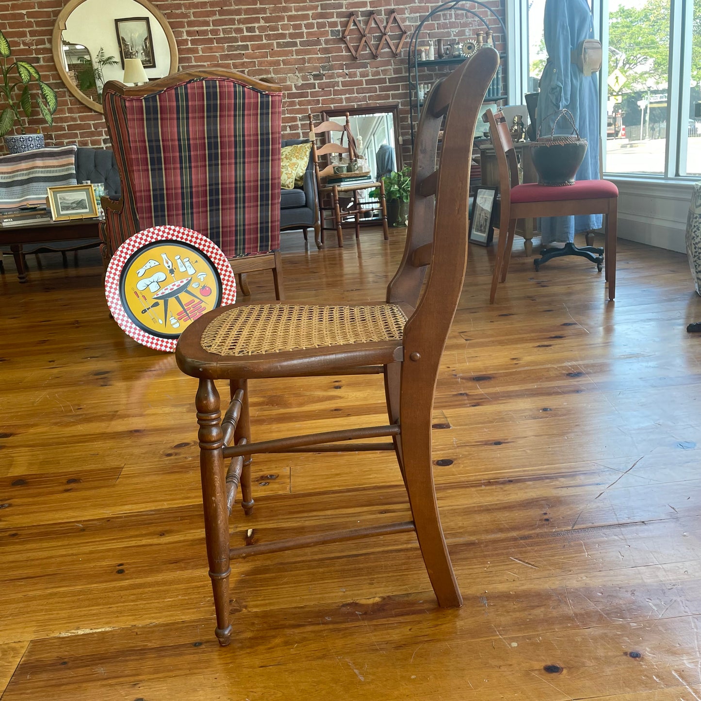 Classic Wooden Ladder-Back Cane Chair with Turned Legs