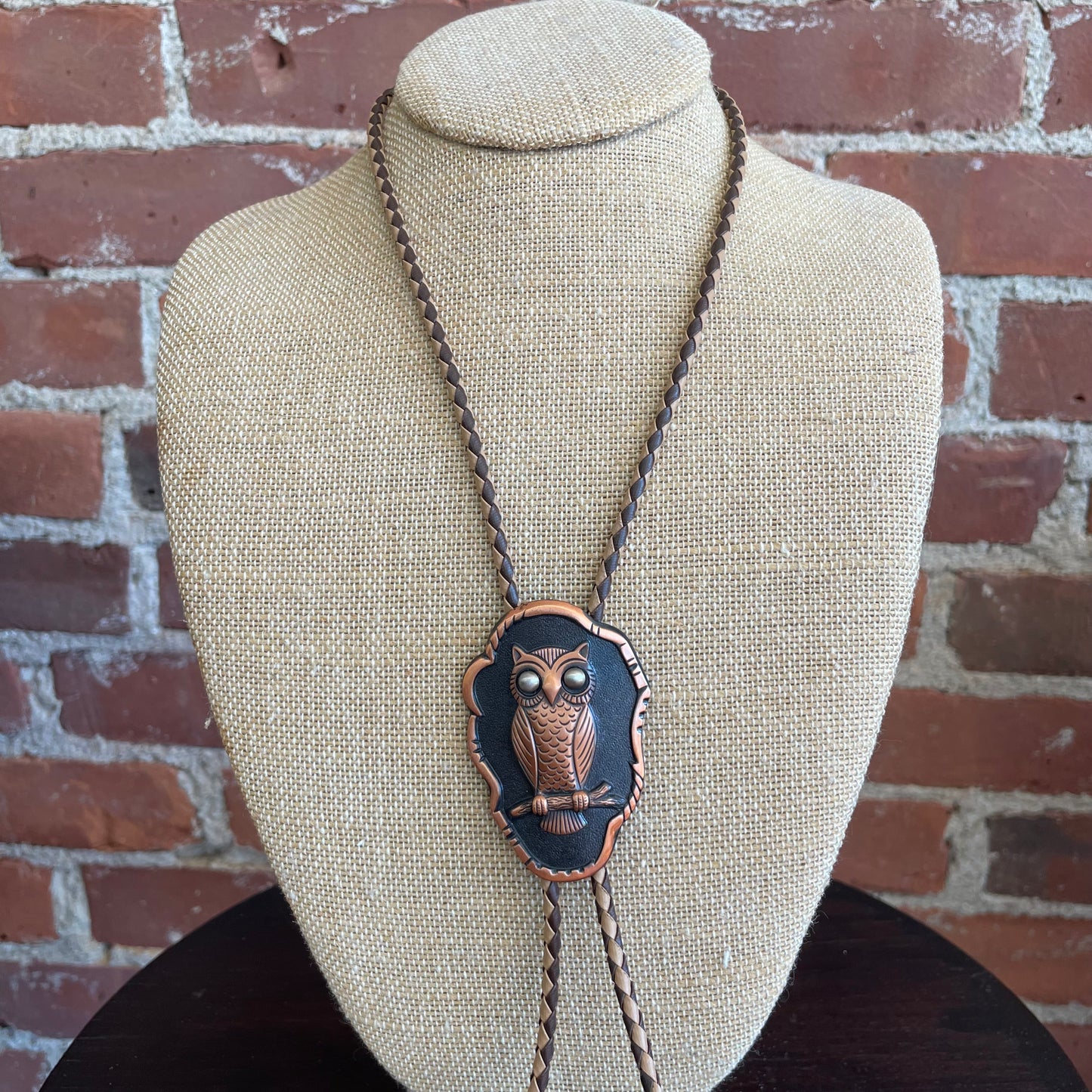 Vintage Bell Trading Co. Solid Copper Owl Bolo Tie with Leather Cord Native American