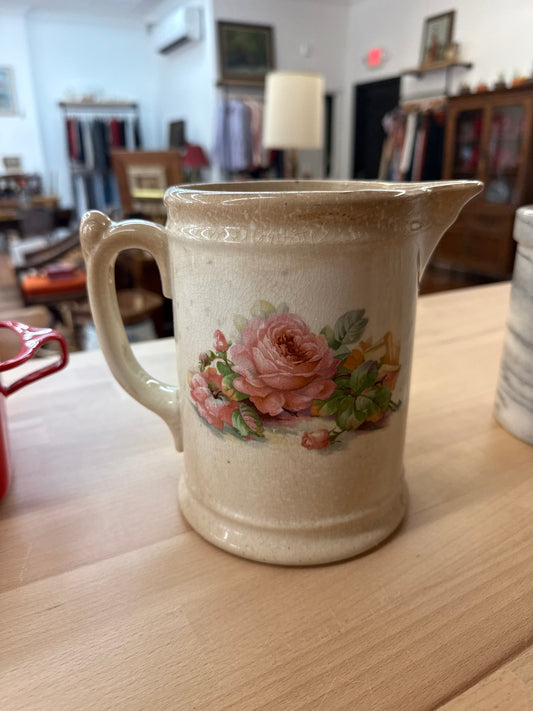 Vintage Floral Ceramic Pitcher Vase with Rose Motif