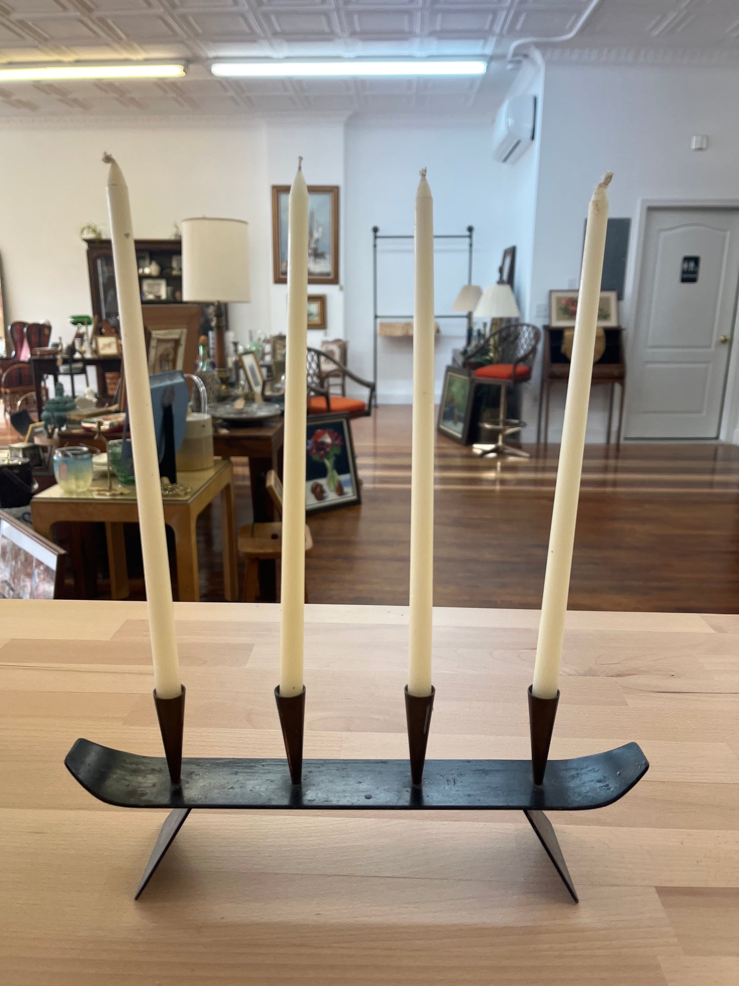 1960s Swedish Metal & Brass Candelabra by Gunnar Ander for Ystad, Copper MCM Advent Wreath, Sweden