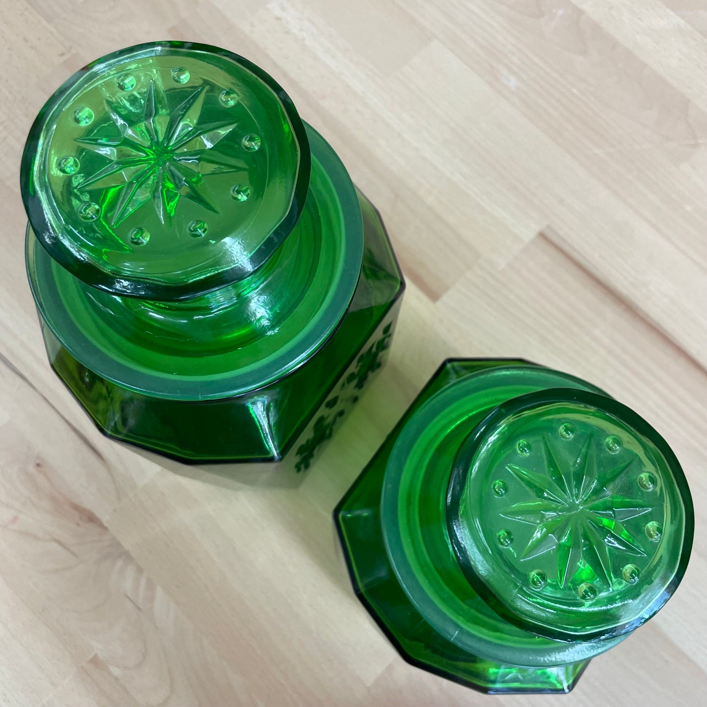 Vintage Wheaton Green Glass Canisters – Set of 2 with Starburst Design