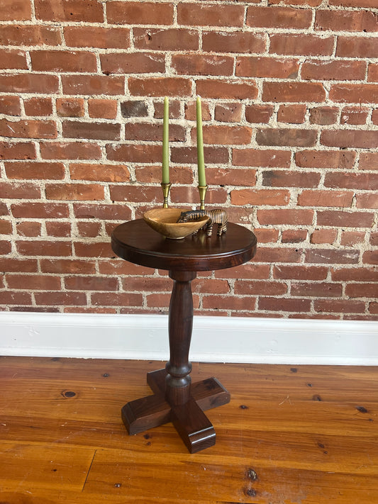 Vintage Round Walnut Side Table – 16” Diameter Pedestal Accent Table
