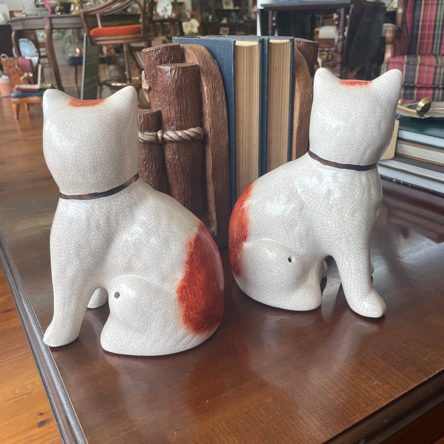 Staffordshire Cat Figurines with Bows – 1970s Collectible Pair