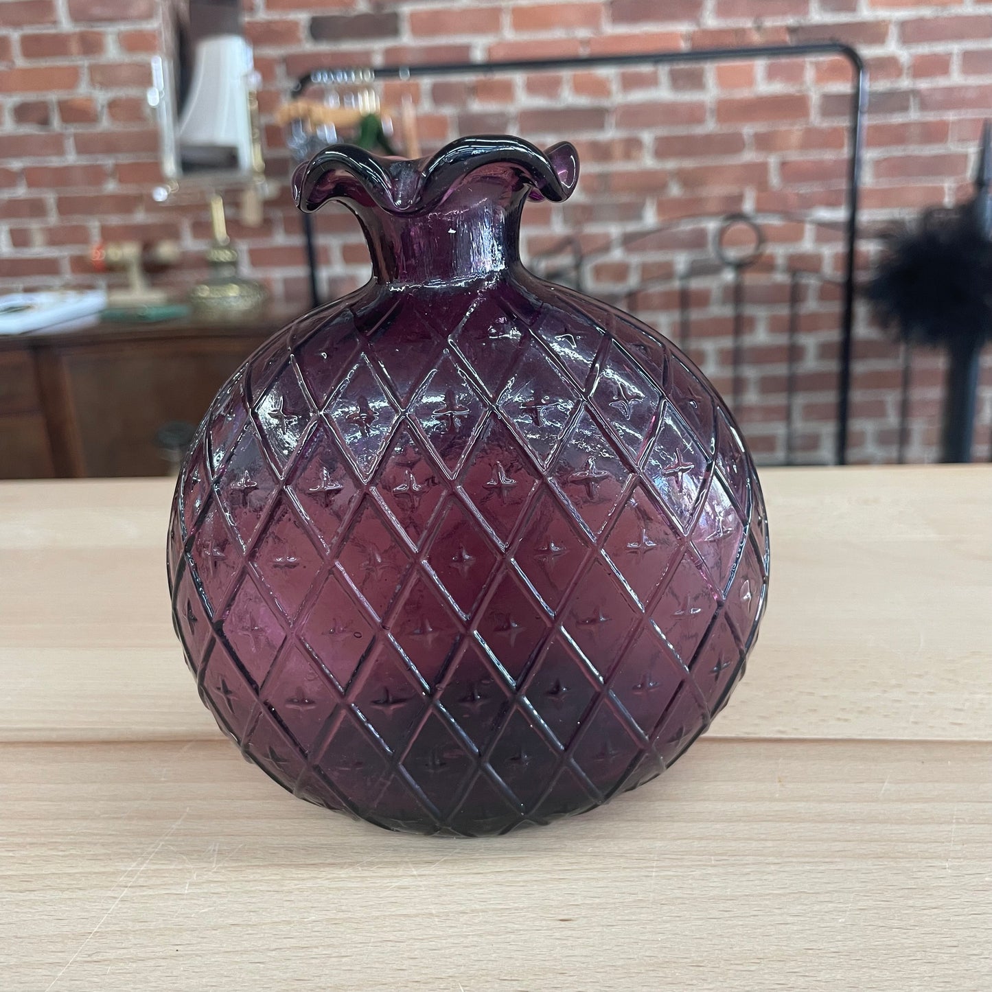 Clevenger Brothers Amethyst Diamond Pattern Handblown Glass Vase