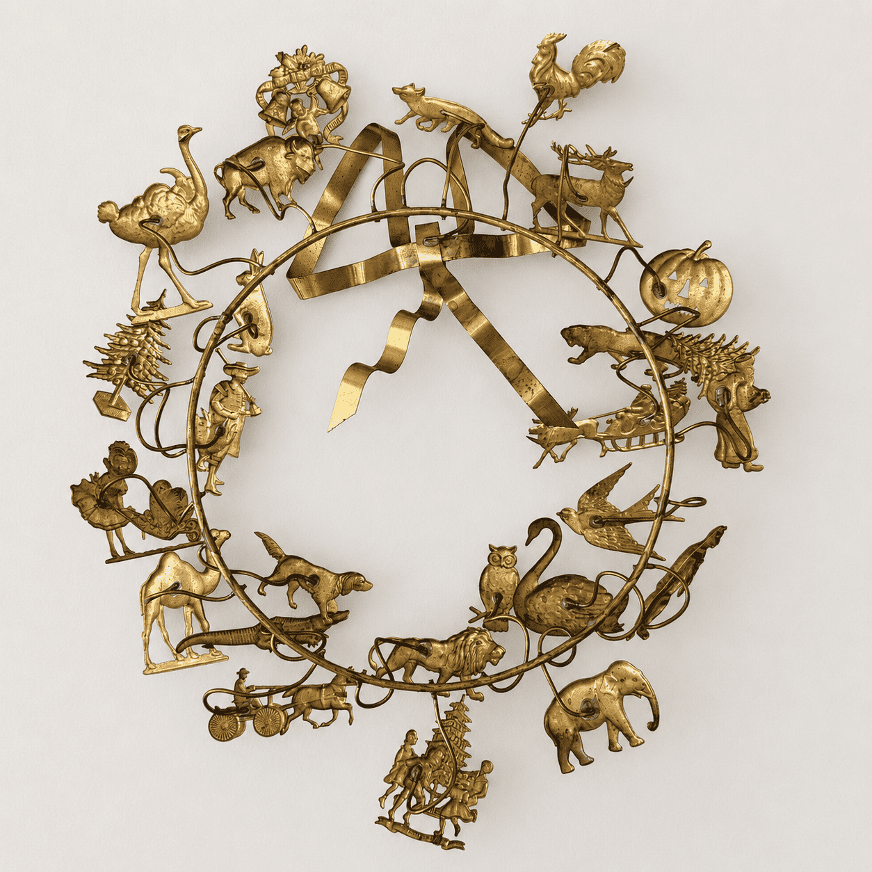 Antique Dresden Brass All-Holiday Animal Wreath — German Petites Choses Wall Sculpture, 12" x 13", Victorian Estate – photo 7 of 7