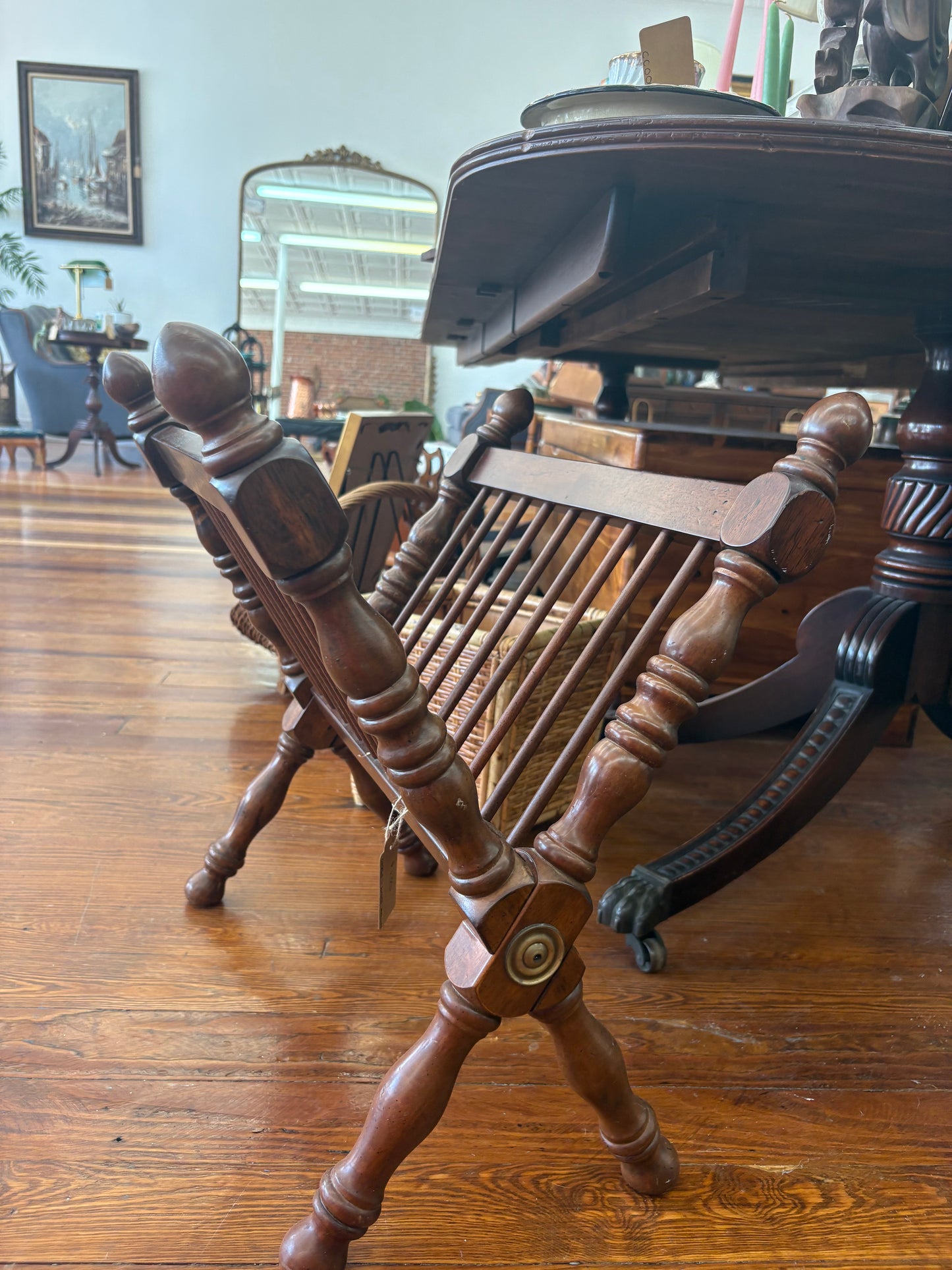 Victorian-Style Folding Wooden Magazine Rack with Turned Legs