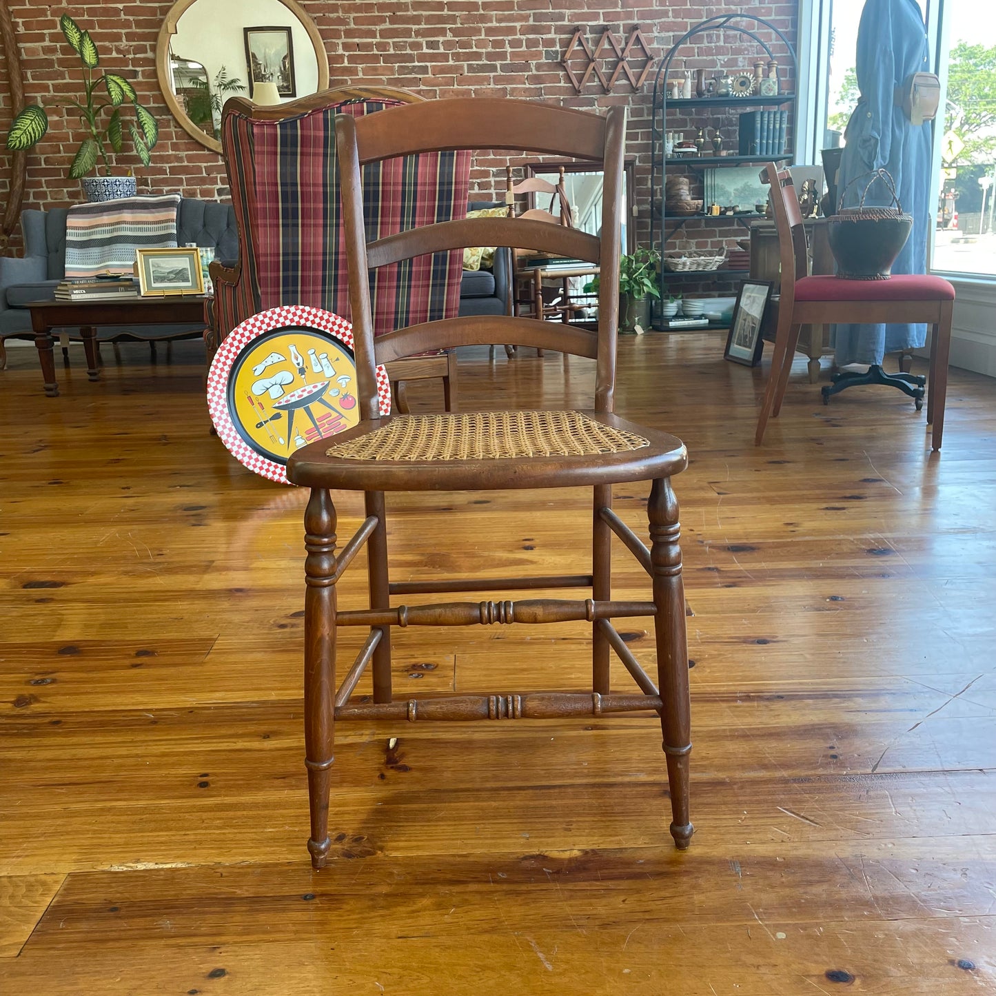 Classic Wooden Ladder-Back Cane Chair with Turned Legs