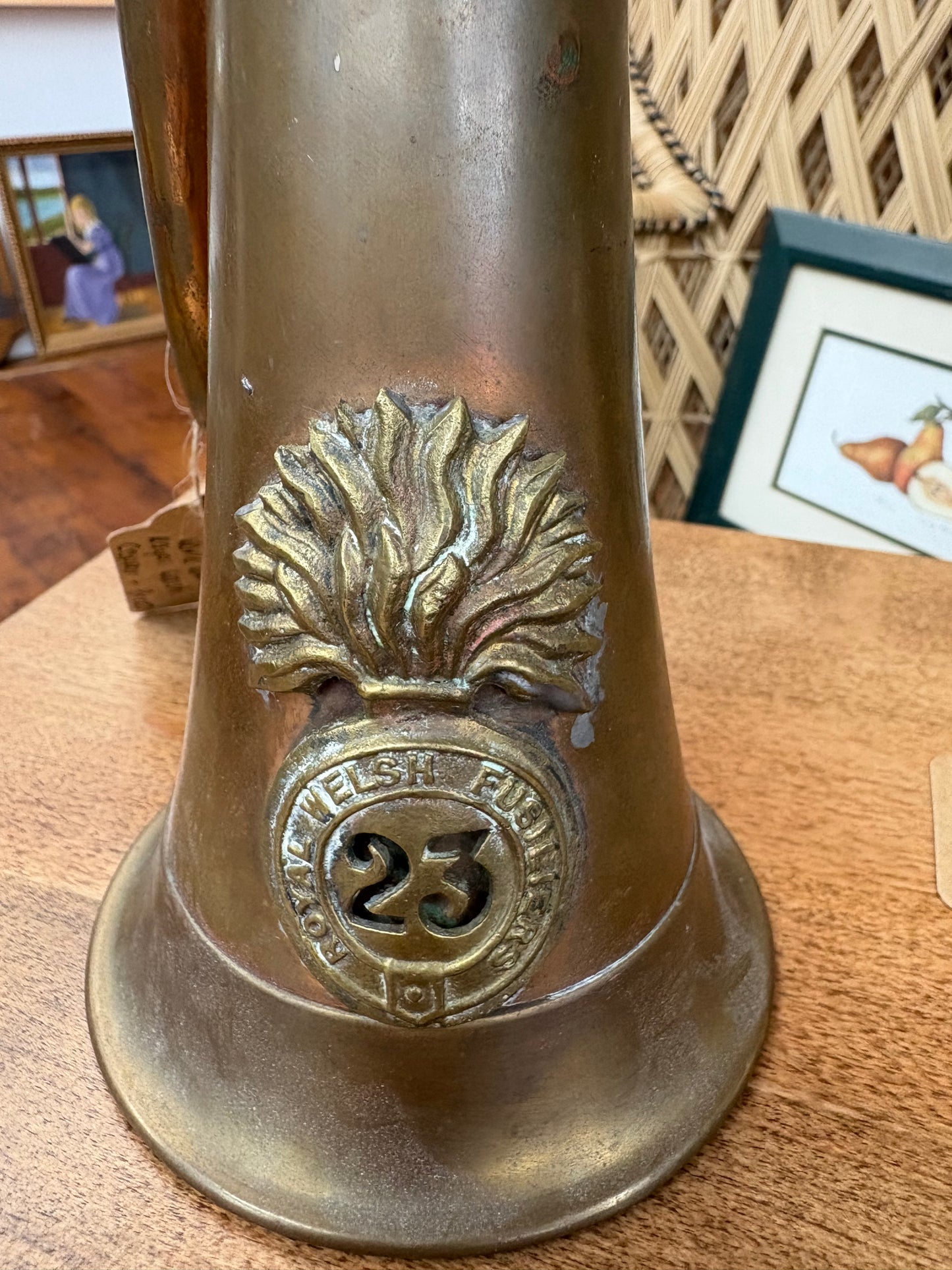 WWI Antique Royal Welsh Fusiliers Bugle – Copper & Brass “23” Regimental Horn, 12″