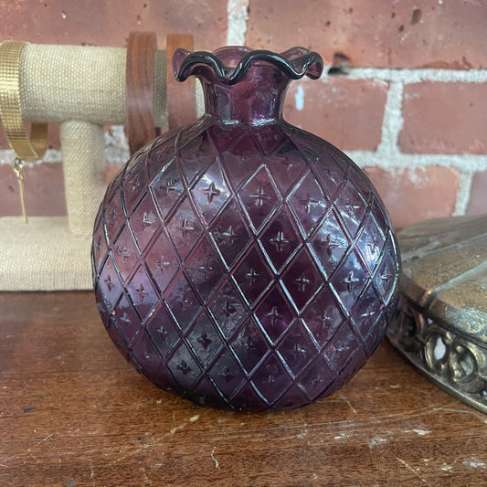 Clevenger Brothers Amethyst Diamond Pattern Handblown Glass Vase