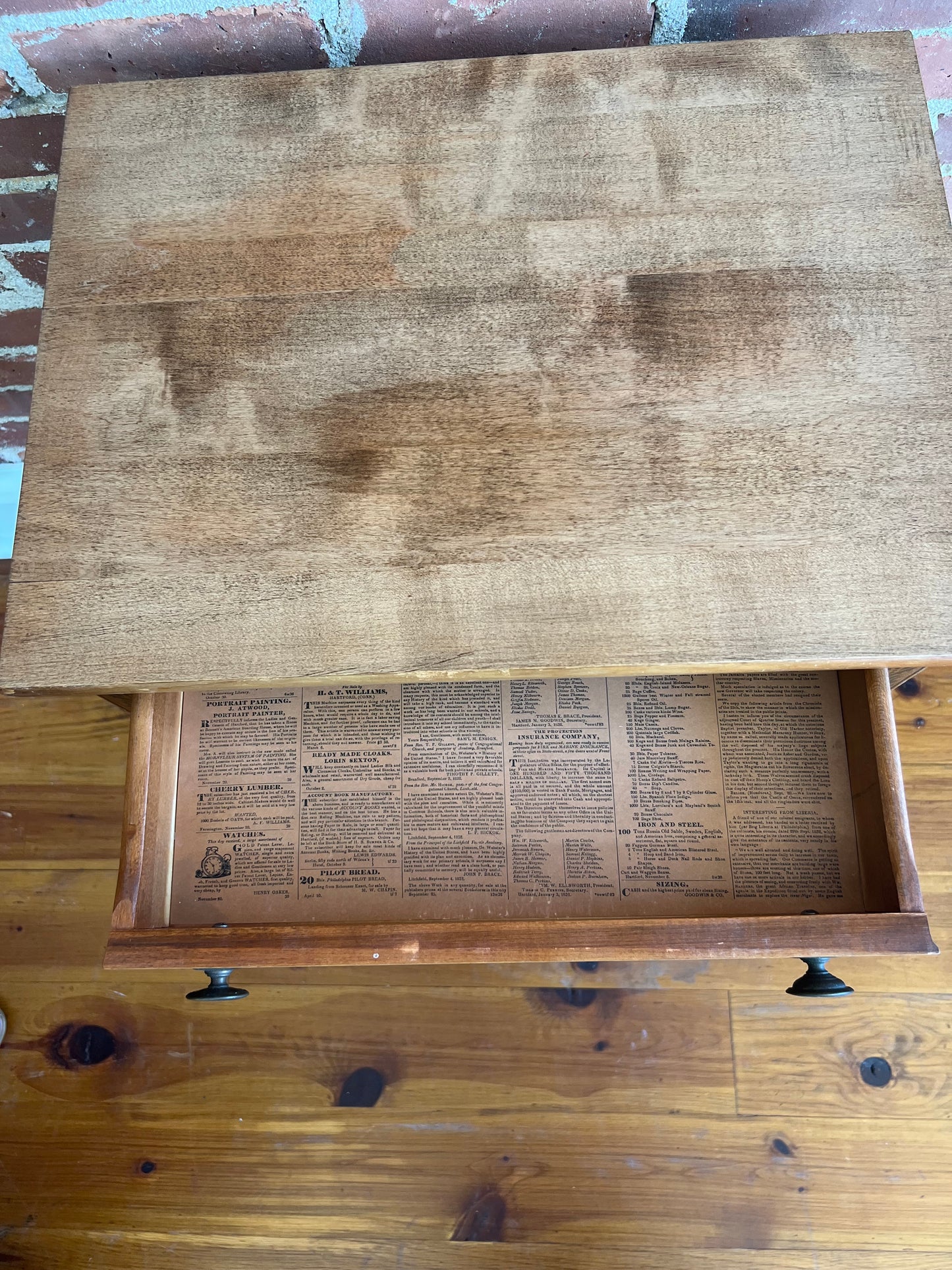 Antique Hitchcock Two-Drawer Side Table with Stenciled Fruit Design