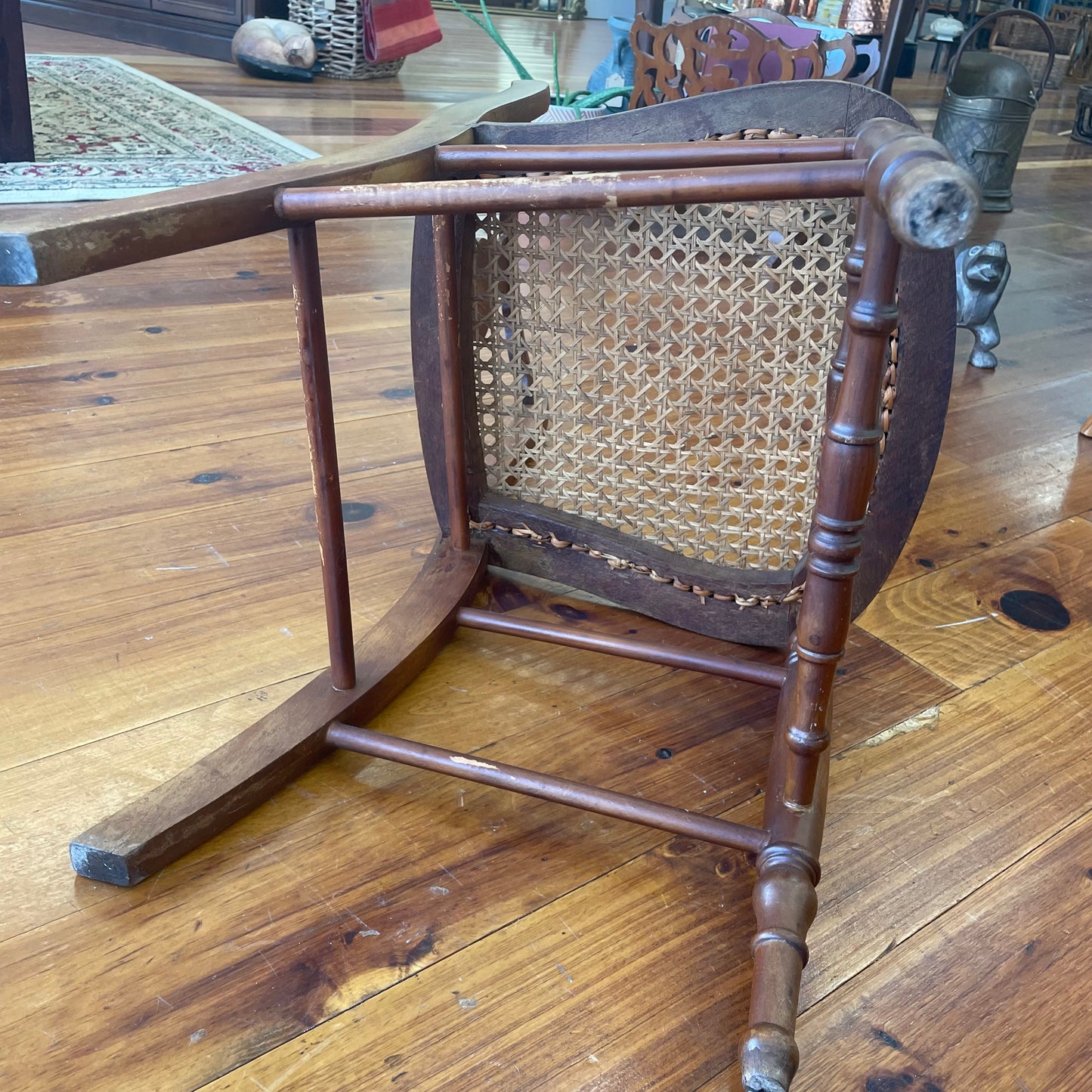 Vintage Wooden Cane Chair with Diamond-Back Detail