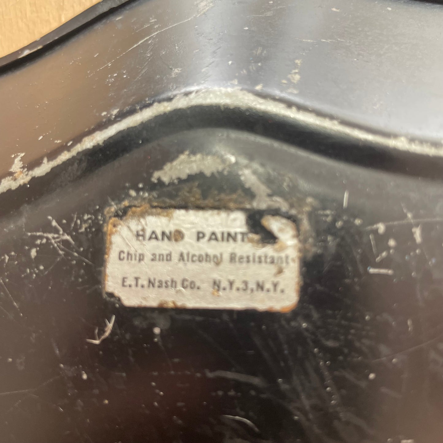 Vintage E.T. Nash Hand Painted Black Toleware Floral Metal Tray