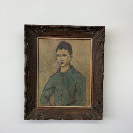 “Blue Boy” After Picasso – Framed Blue-Period Portrait Painting, 18" x 15"