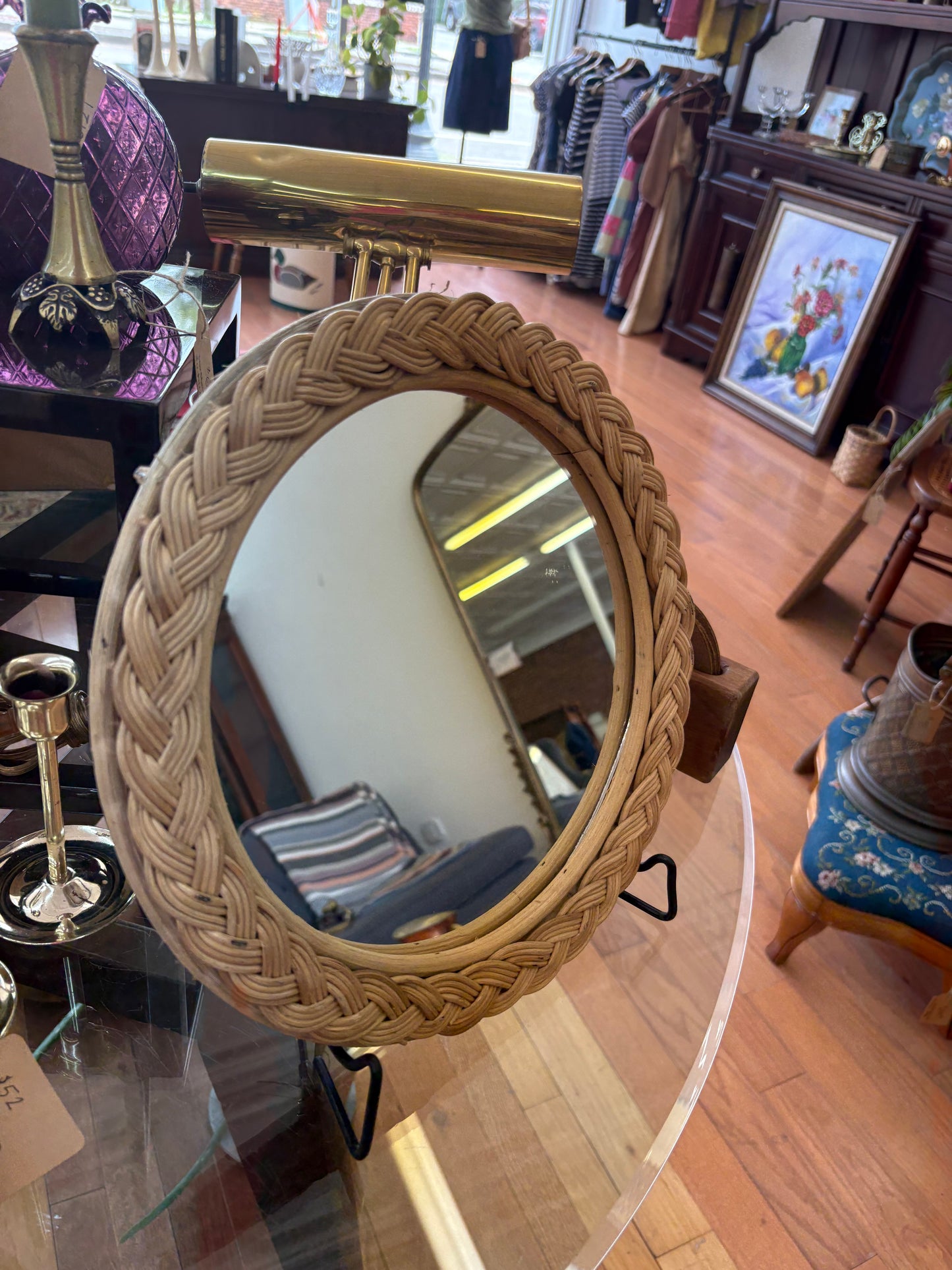 Vintage Braided Straw Round Wall Mirror – 12" Natural Woven Frame