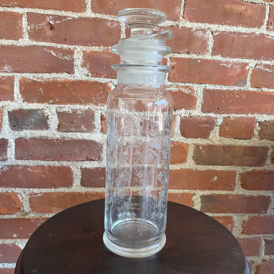 Tall Etched Glass Decanter with Stopper, Floral Design