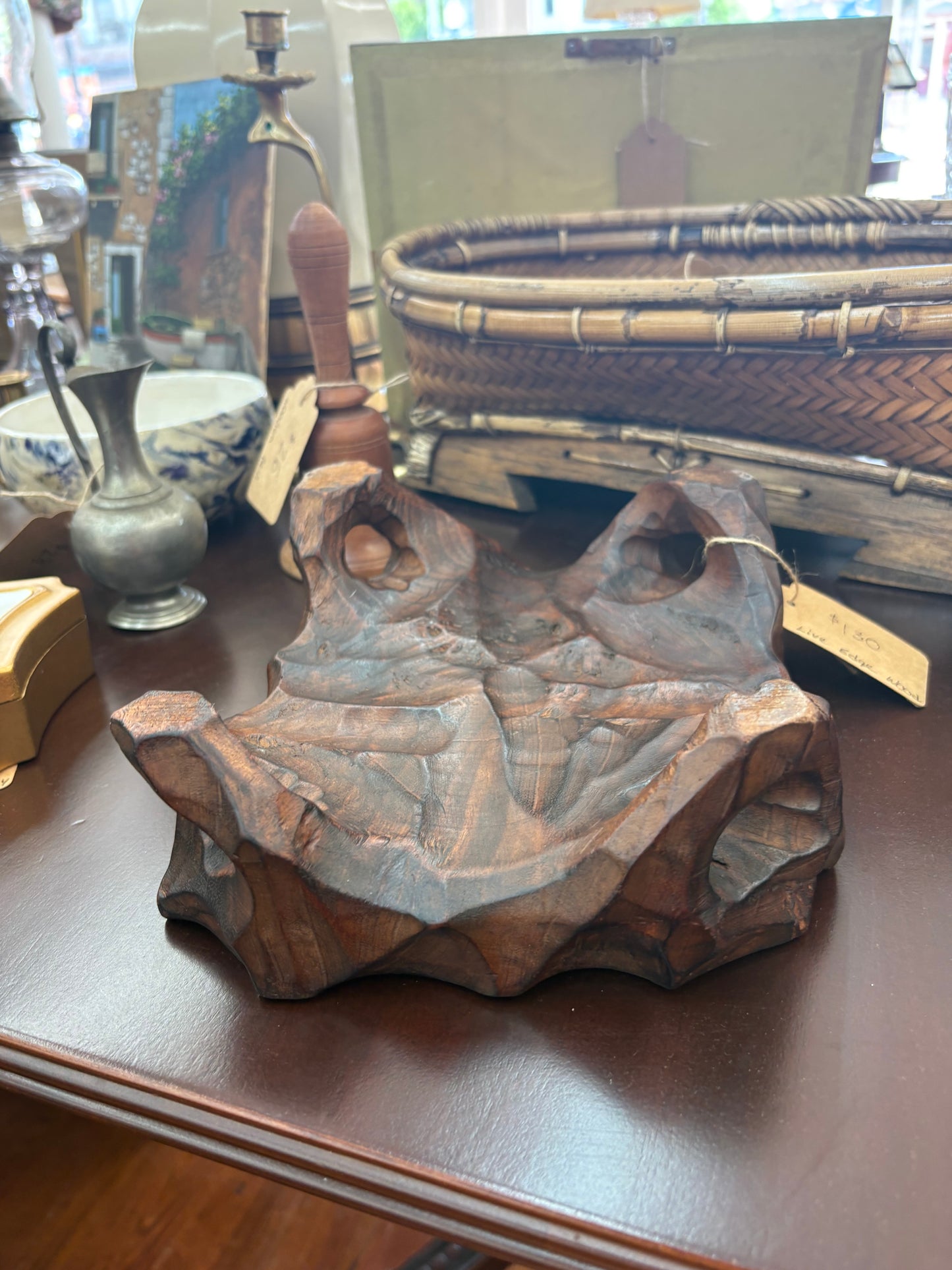 Carved Wood Live Edge Display Stand – Natural Pedestal for Vase or Teapot