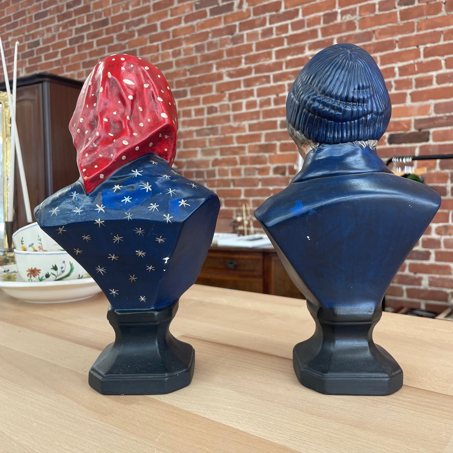 Vintage Fisherman & Wife Ceramic Busts, Hand-Painted European Figures