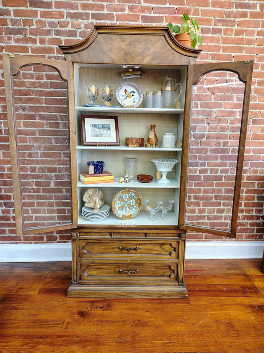 Vintage Chamberlain’s Two-Piece Wood Display Cabinet with Lighting