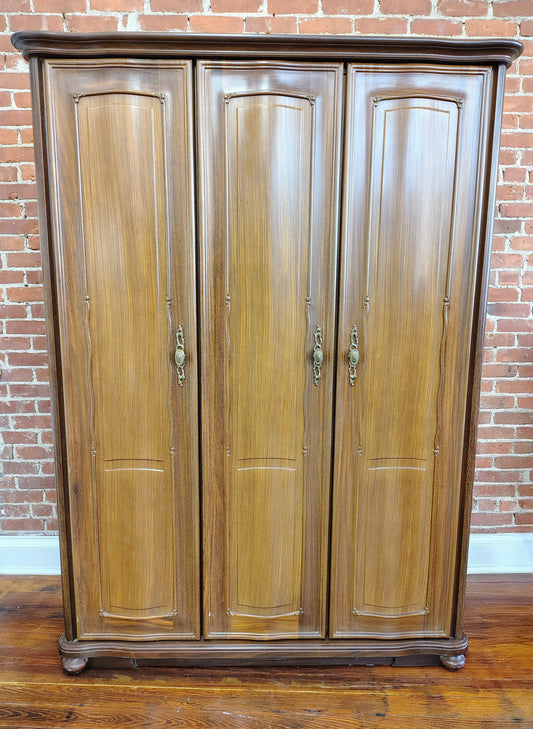 Vintage Custom Japanese Wood Wardrobe with Mirrored Interior and Brass Fittings