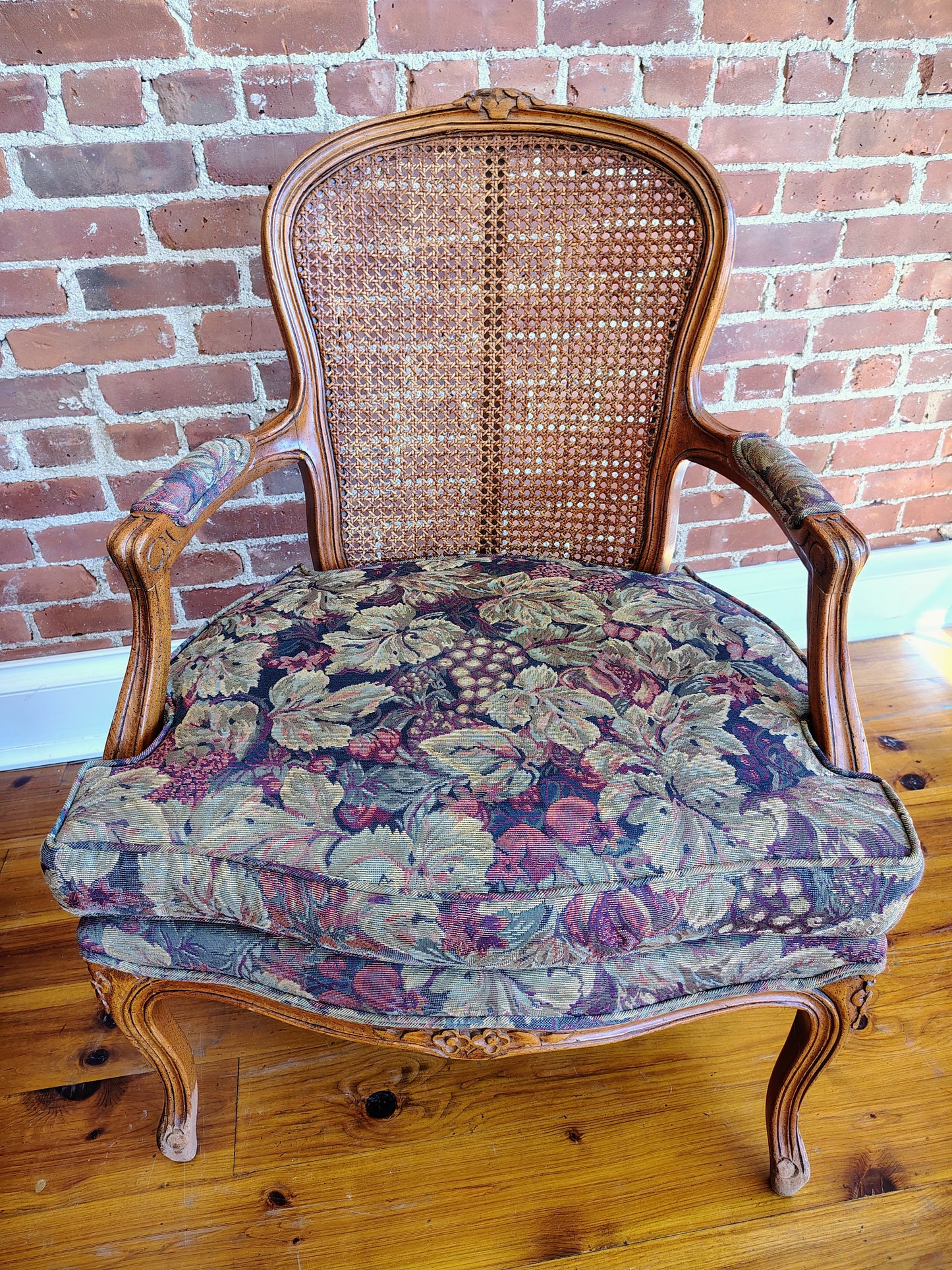 Pair of Vintage French Louis XV-Style Cane Back Fauteuil Armchairs