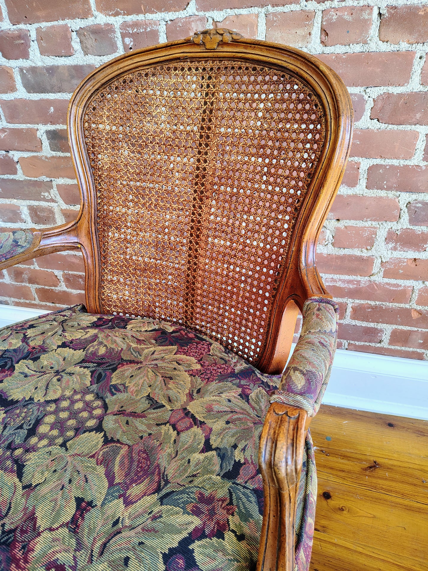 Pair of Vintage French Louis XV-Style Cane Back Fauteuil Armchairs