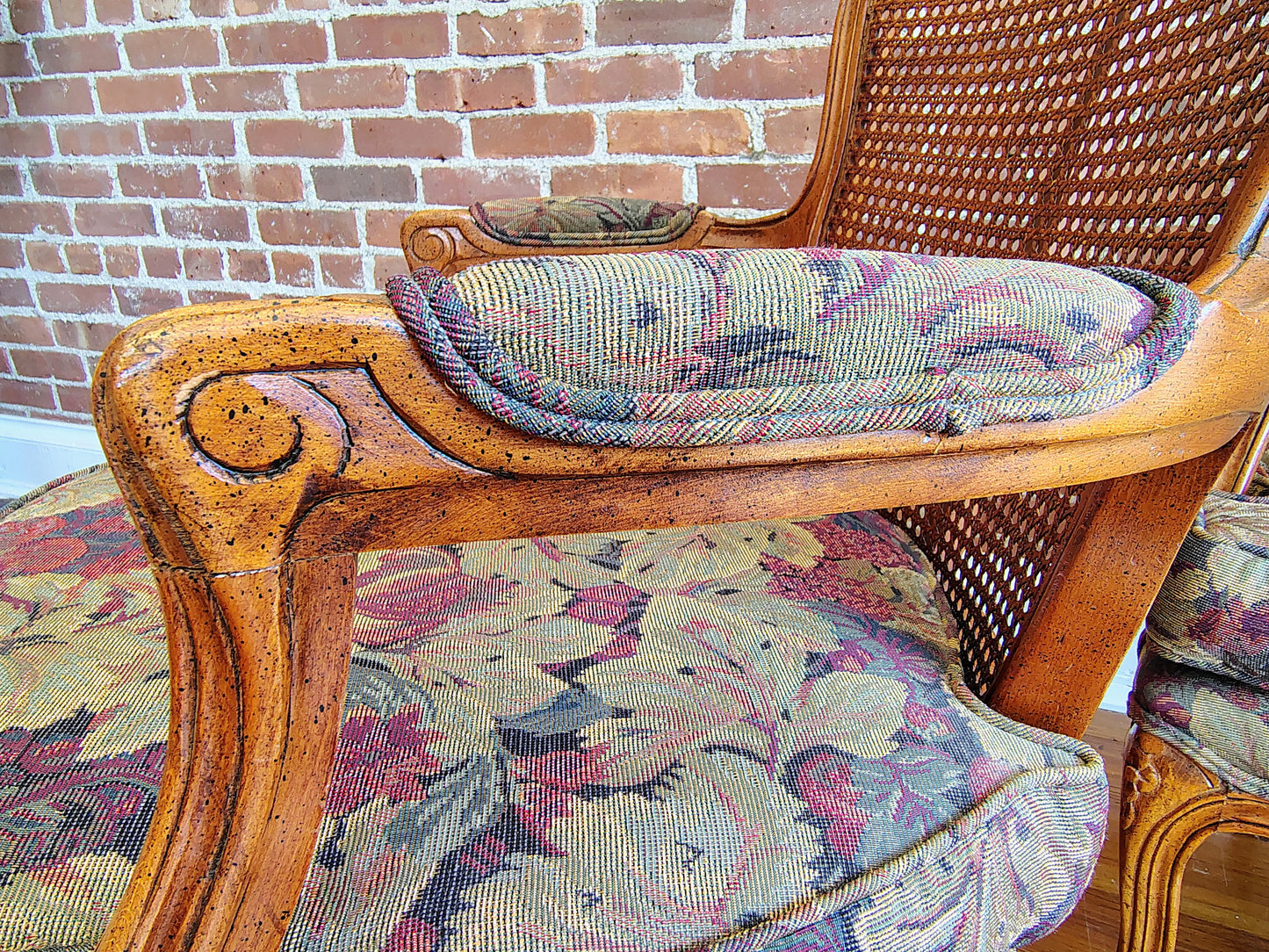 Pair of Vintage French Louis XV-Style Cane Back Fauteuil Armchairs
