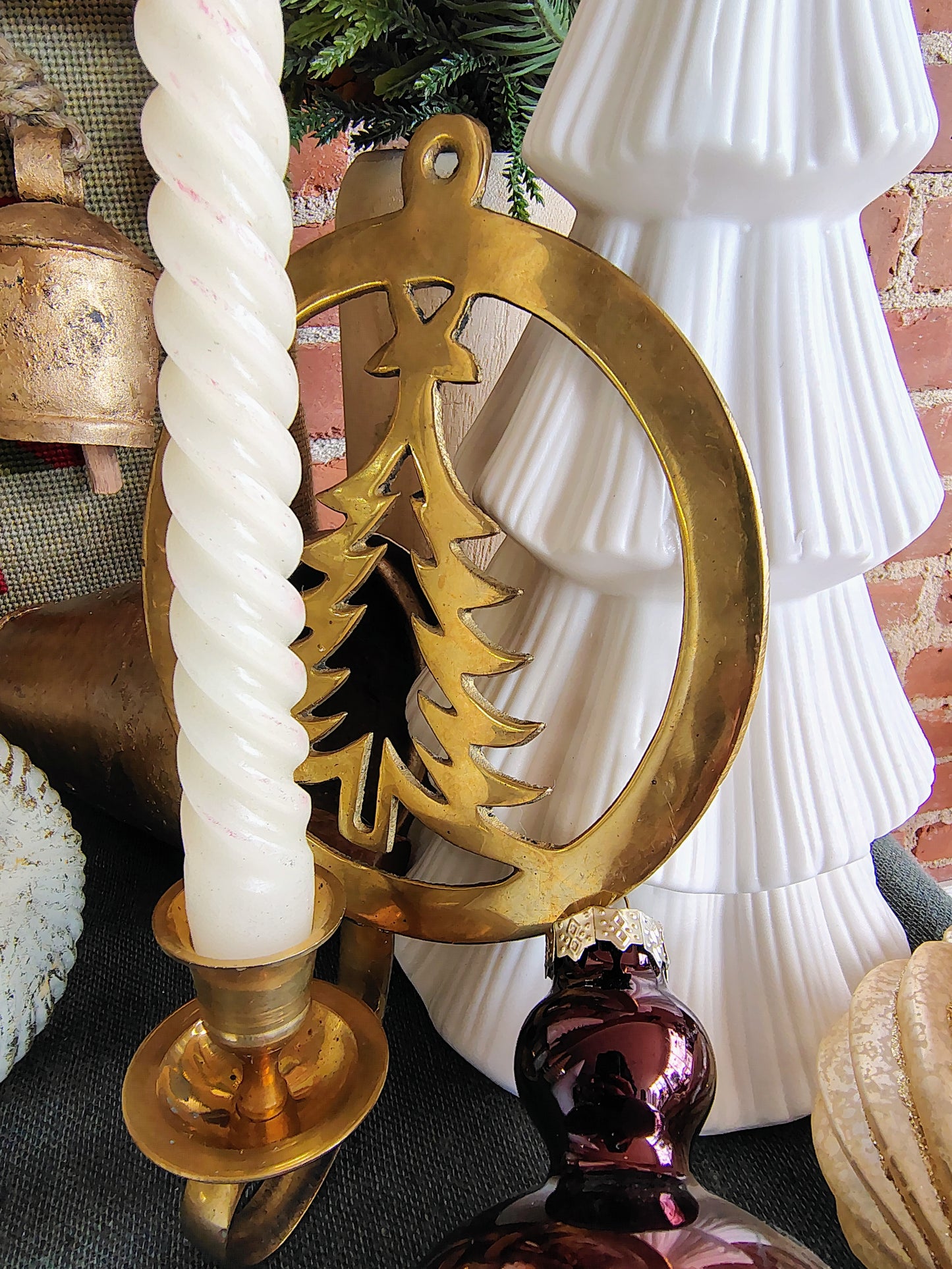 Vintage Brass Christmas Tree Wall Sconce – Mid-Century Holiday Candle Holder