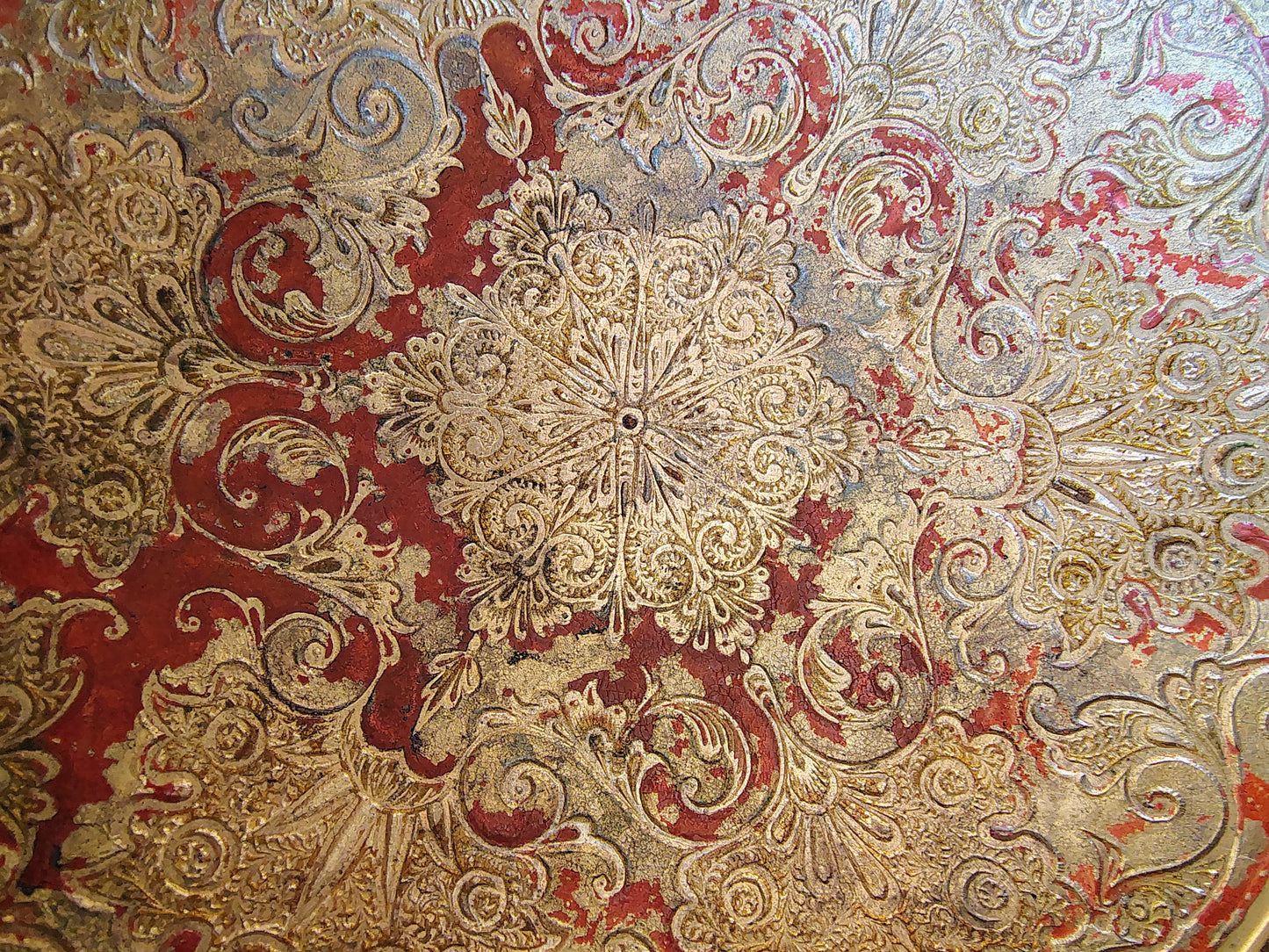 Italian Brass and Red Etched Christmas Decorative Bowl – Florentine Style