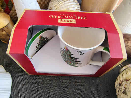 Spode βChristmas Treeβ Mug & Coaster Set β Original Box (Since 1938 Design)