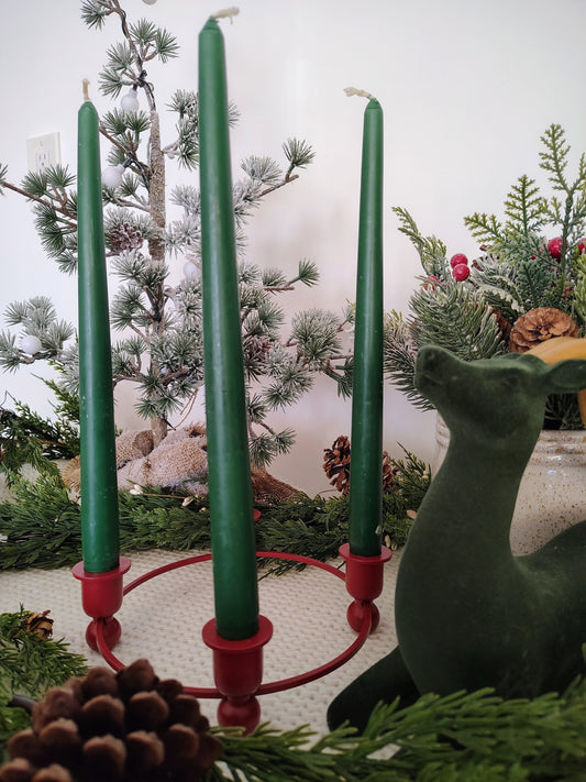 Vintage Red Wood and Metal 4-Taper Candle Holder Christmas Wreath Base