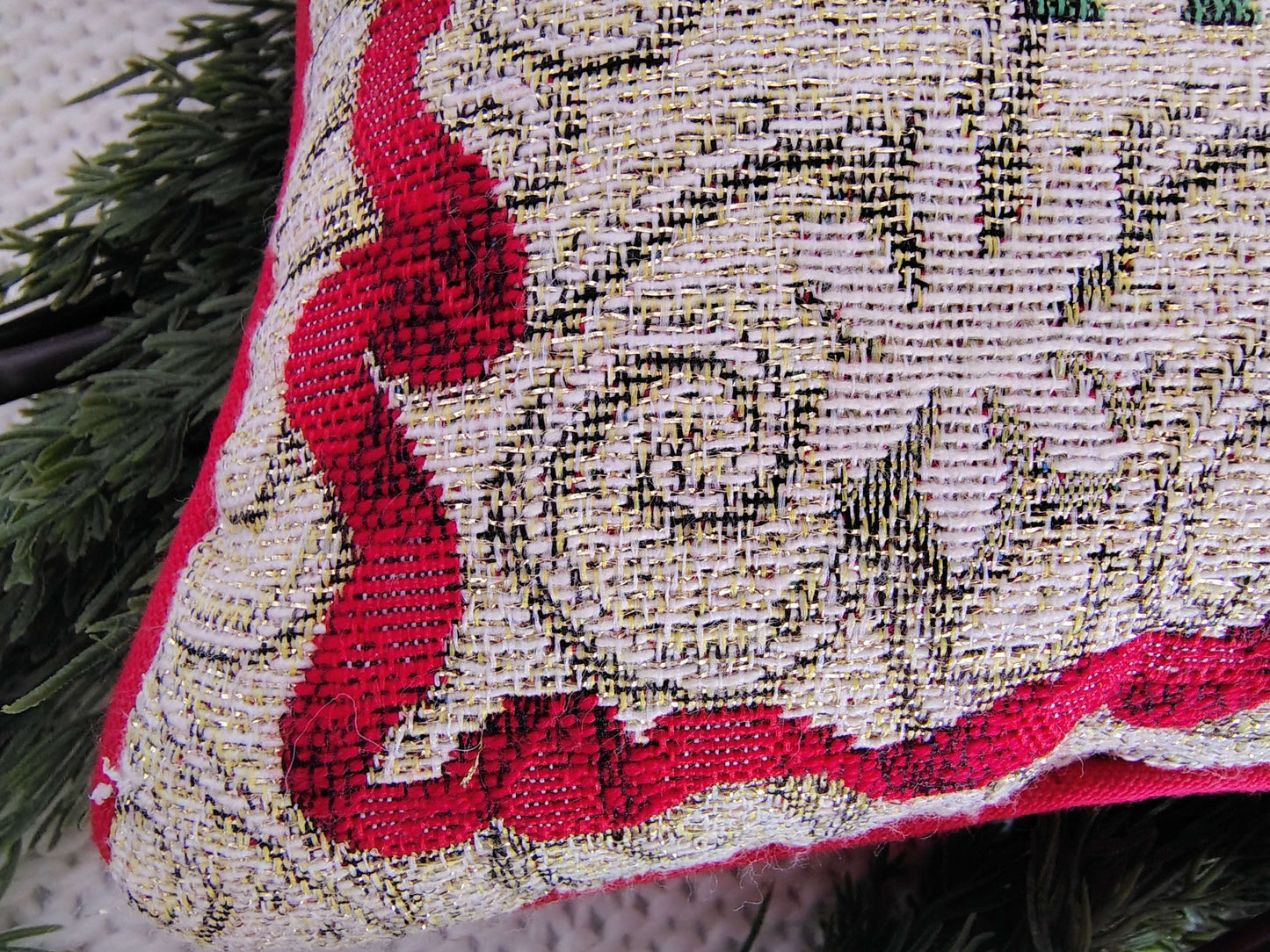 'Tis the Season Woven Holiday Pillow – Red, Green & Gold (12 x 7) – photo 5 of 5