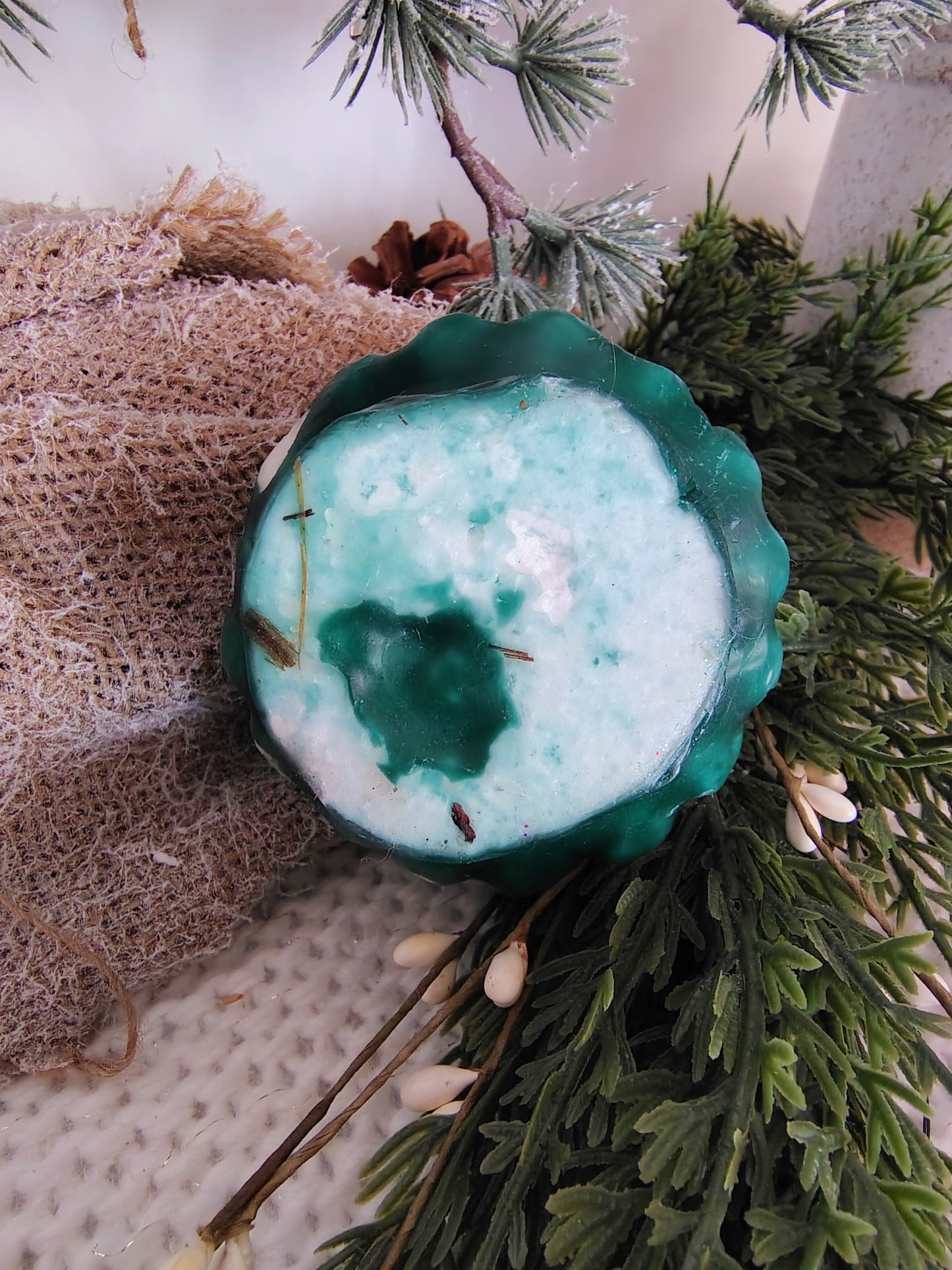 Vintage Green Glitter Christmas Tree Candle