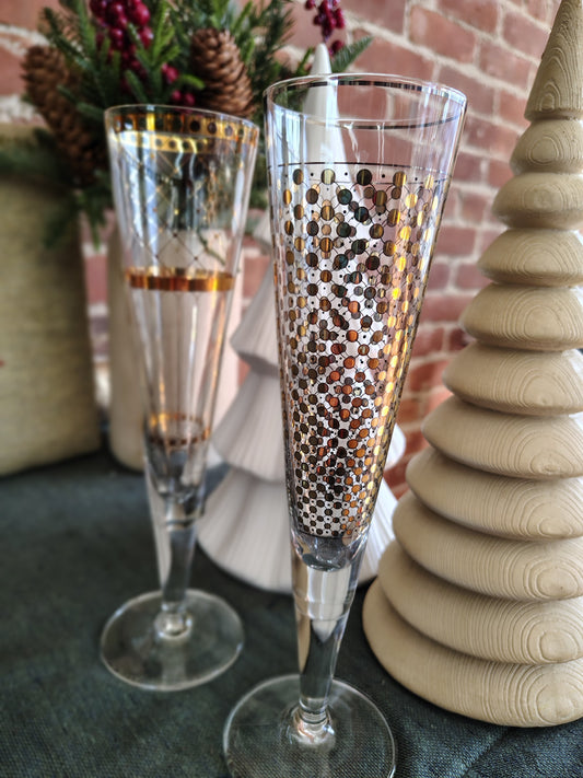 Vintage Benedikt Sauerland Gold Art Deco Champagne Flutes Christmas & NYE – Set of 2