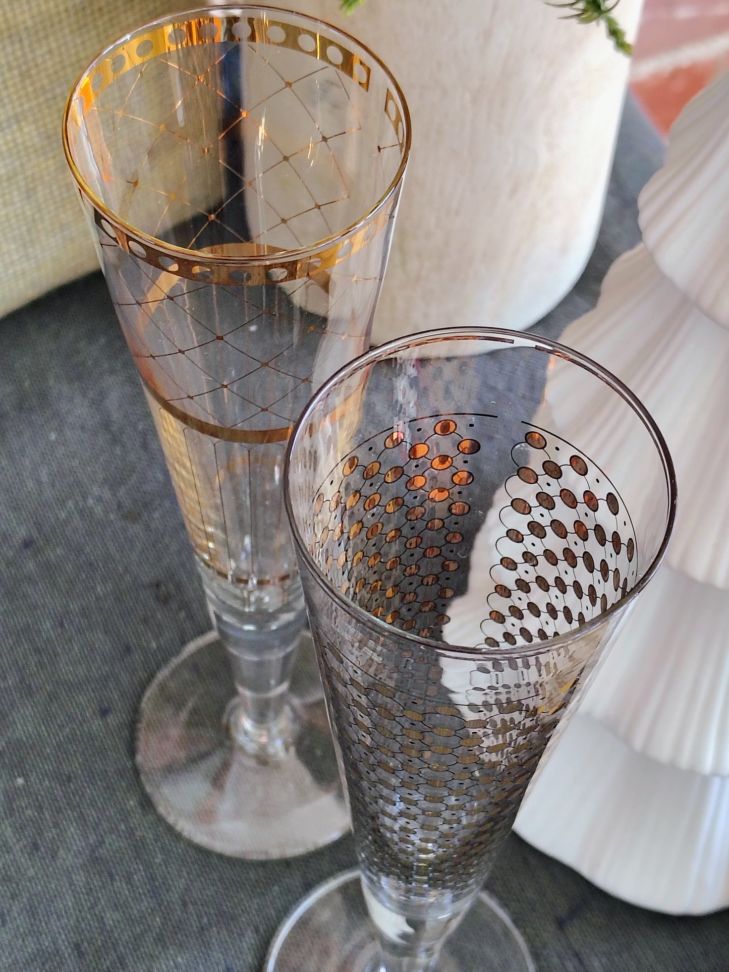 Vintage Benedikt Sauerland Gold Art Deco Champagne Flutes Christmas & NYE – Set of 2