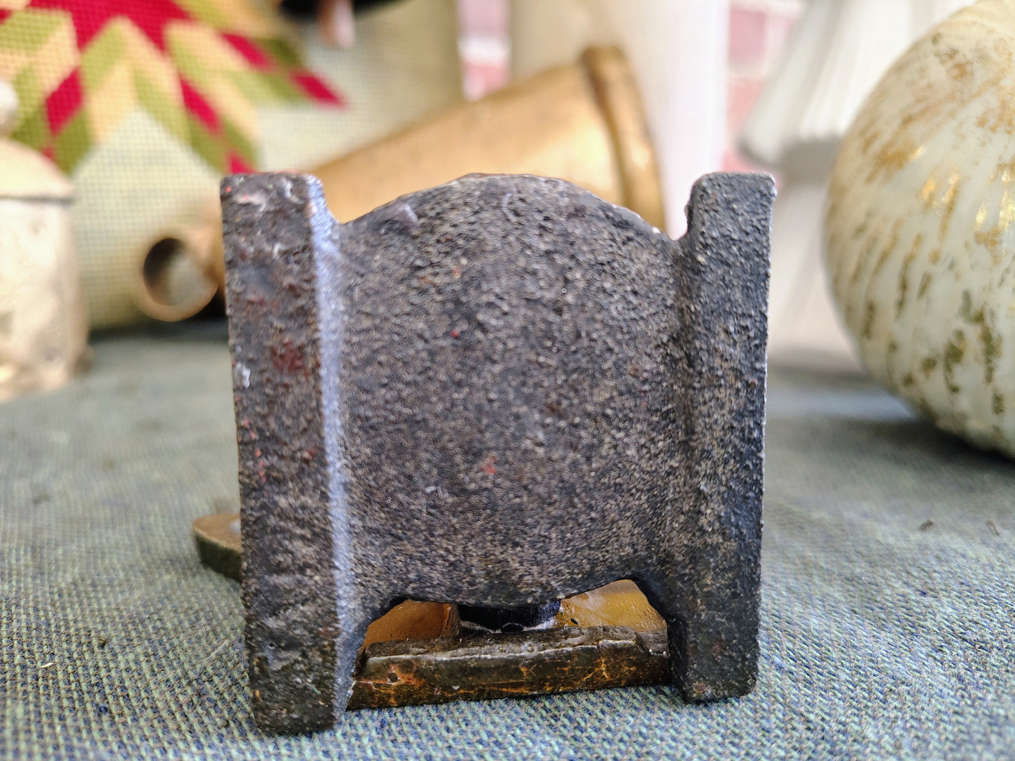 Vintage Cast Iron Christmas Tree Candle Holder – Stained Glass Window Design