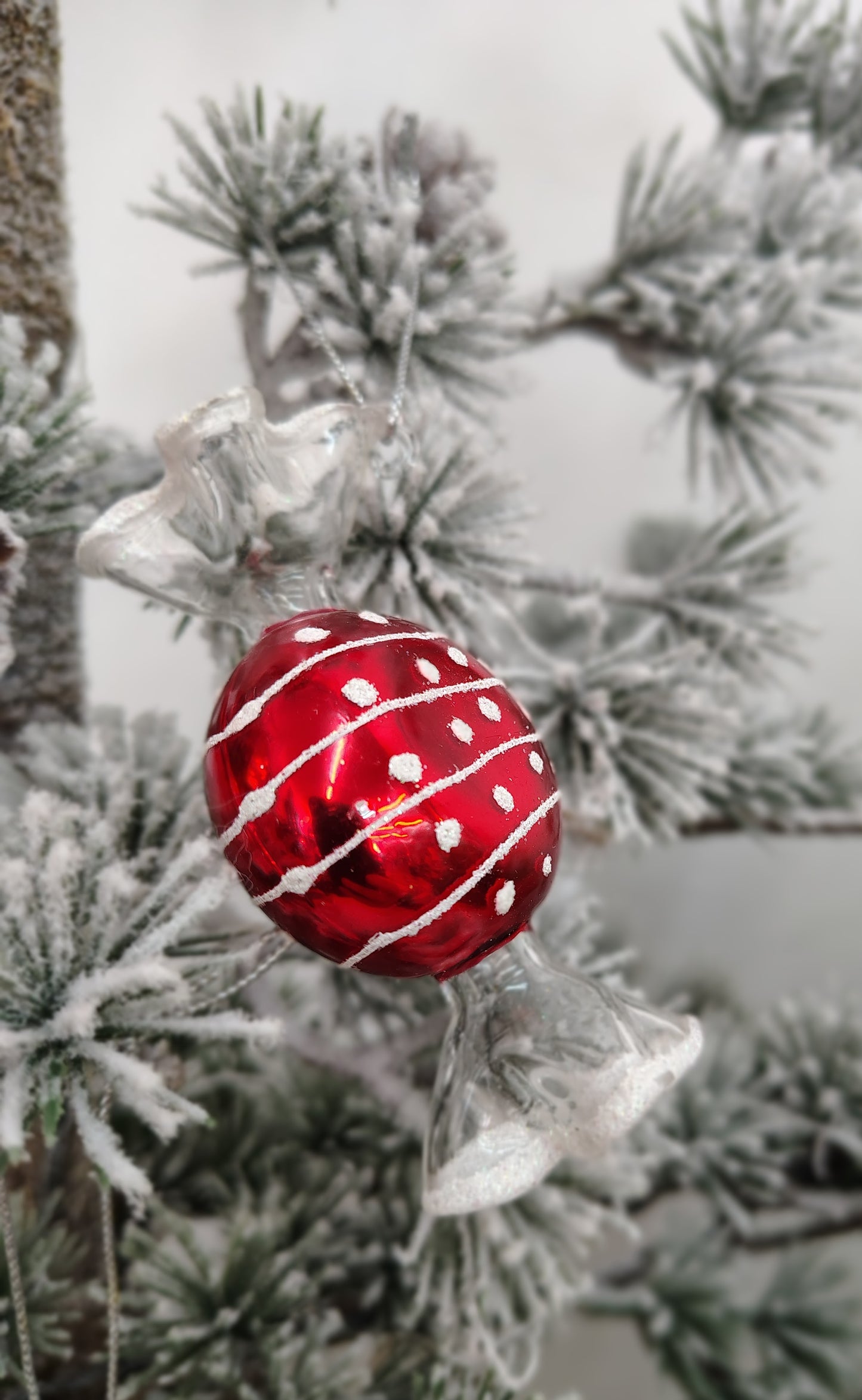 Set of 4 Vintage Glass Candy Ornaments – Red, White & Green Christmas Set