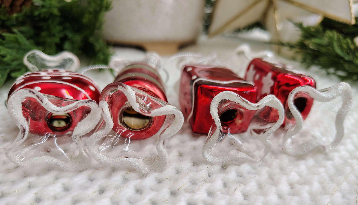Set of 4 Vintage Glass Candy Ornaments – Red, White & Green Christmas Set – photo 11 of 11