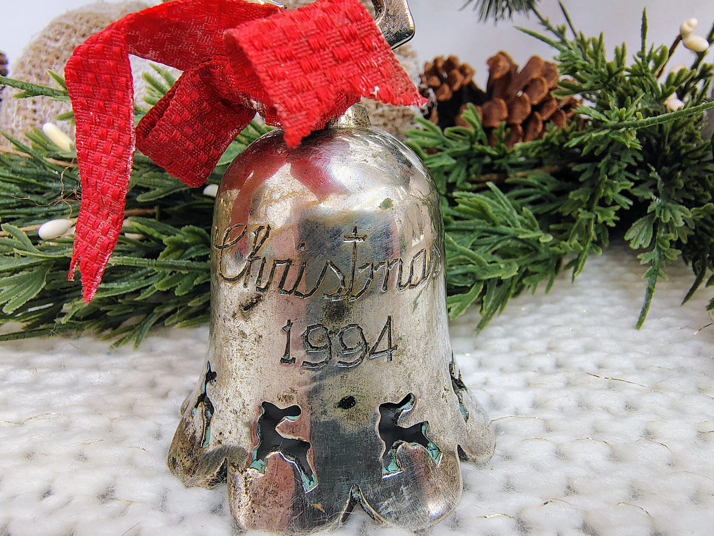 Silverplate Reindeer Bell Ornament – Christmas 1994