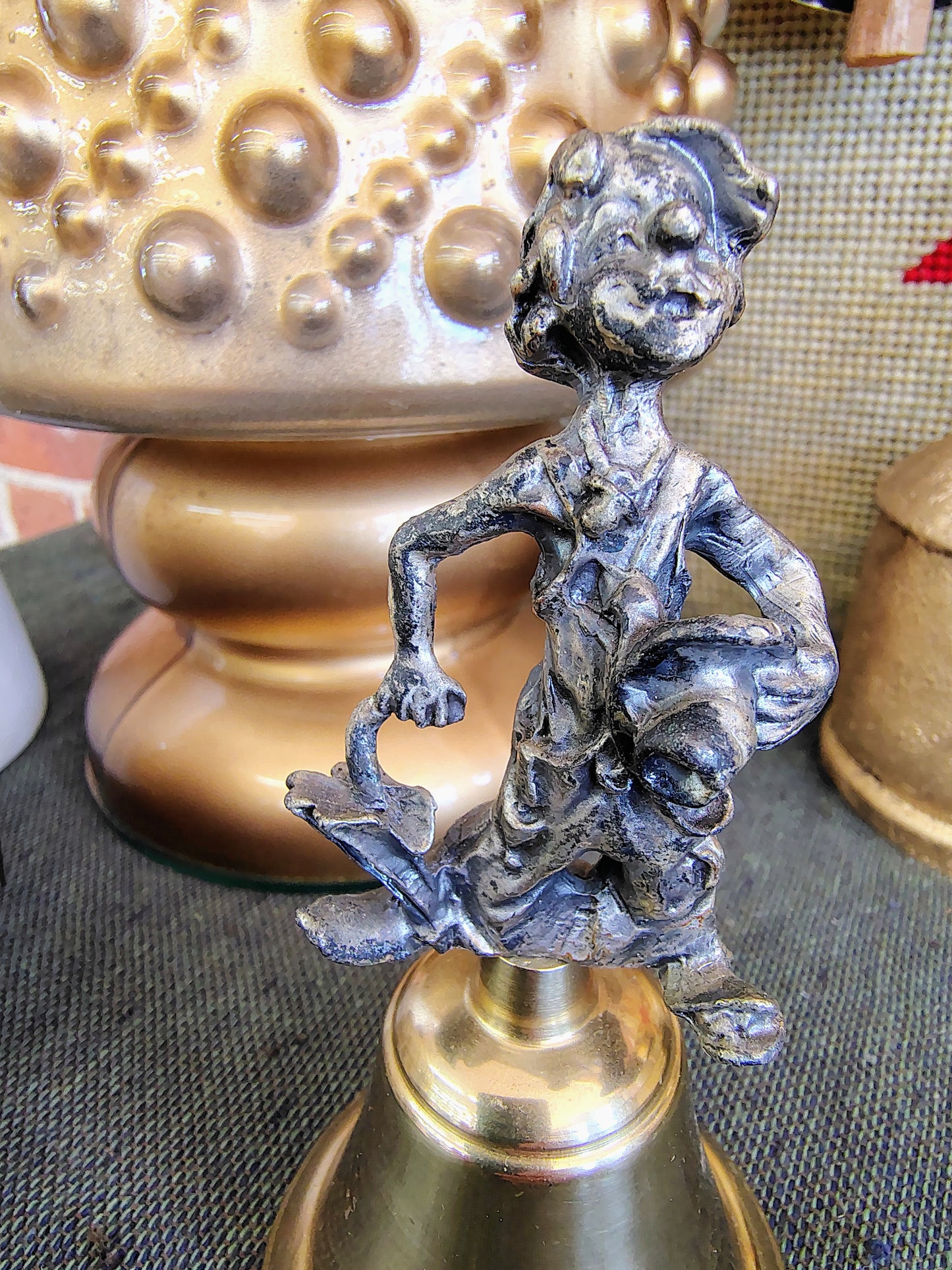 Vintage Christmas Brass Bell with Pewter Sailor Figurine Handle – Made in Taiwan