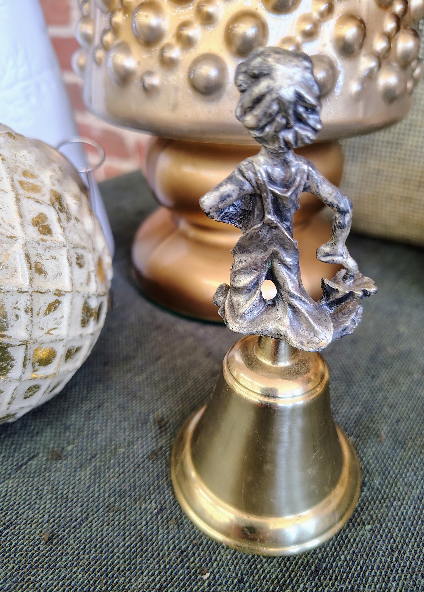 Vintage Christmas Brass Bell with Pewter Sailor Figurine Handle – Made in Taiwan