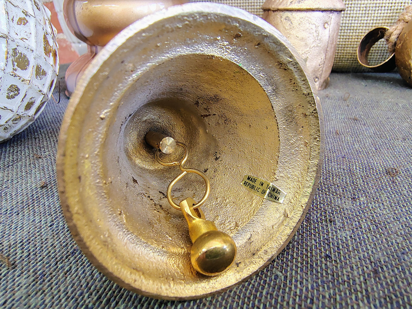 Vintage Christmas Brass Bell with Pewter Sailor Figurine Handle – Made in Taiwan