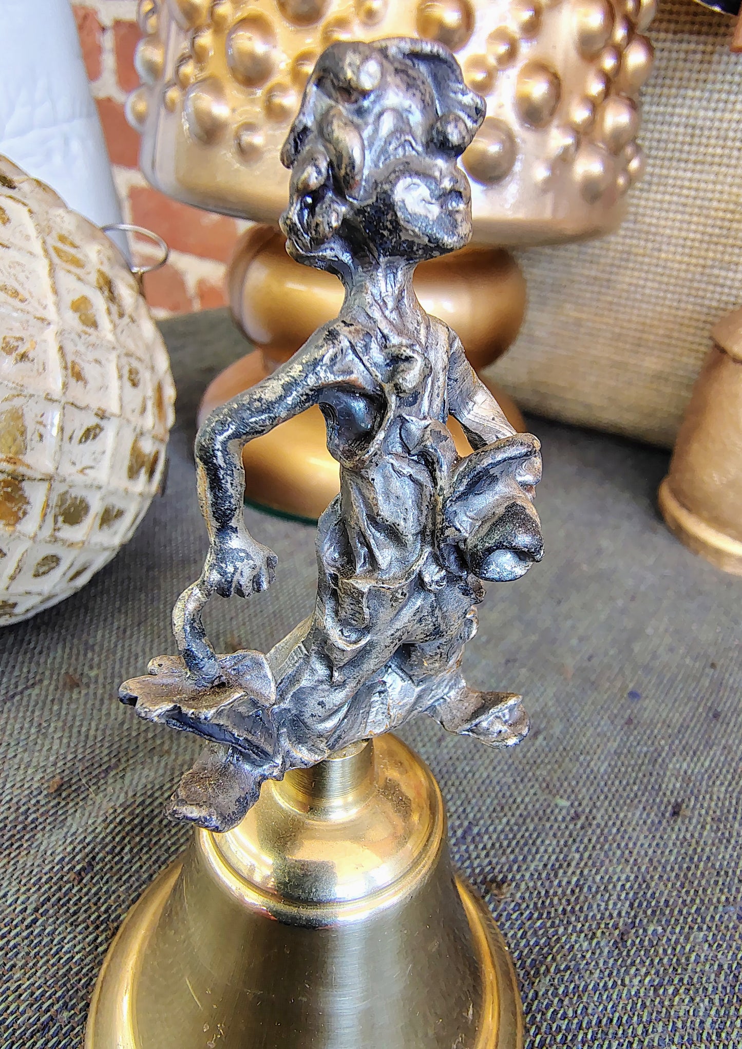 Vintage Christmas Brass Bell with Pewter Sailor Figurine Handle – Made in Taiwan