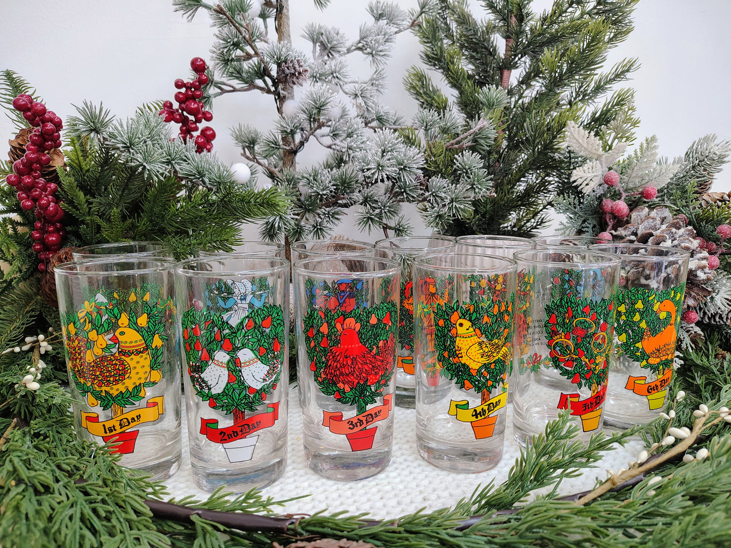 Indiana Glass “12 Days of Christmas” Highball Glass Set – Complete 12-Piece Vintage Holiday Collection