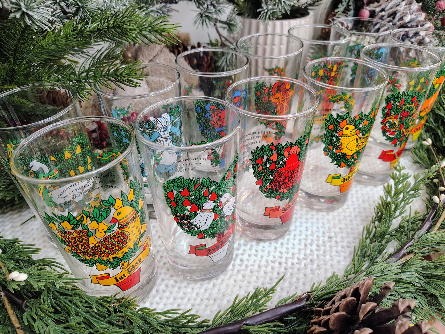 Indiana Glass “12 Days of Christmas” Highball Glass Set – Complete 12-Piece Vintage Holiday Collection