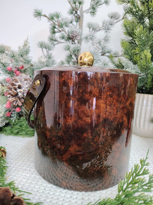 George Briard Christmas Faux Tortoise Ice Bucket with Brass Knob (Signed 1954)