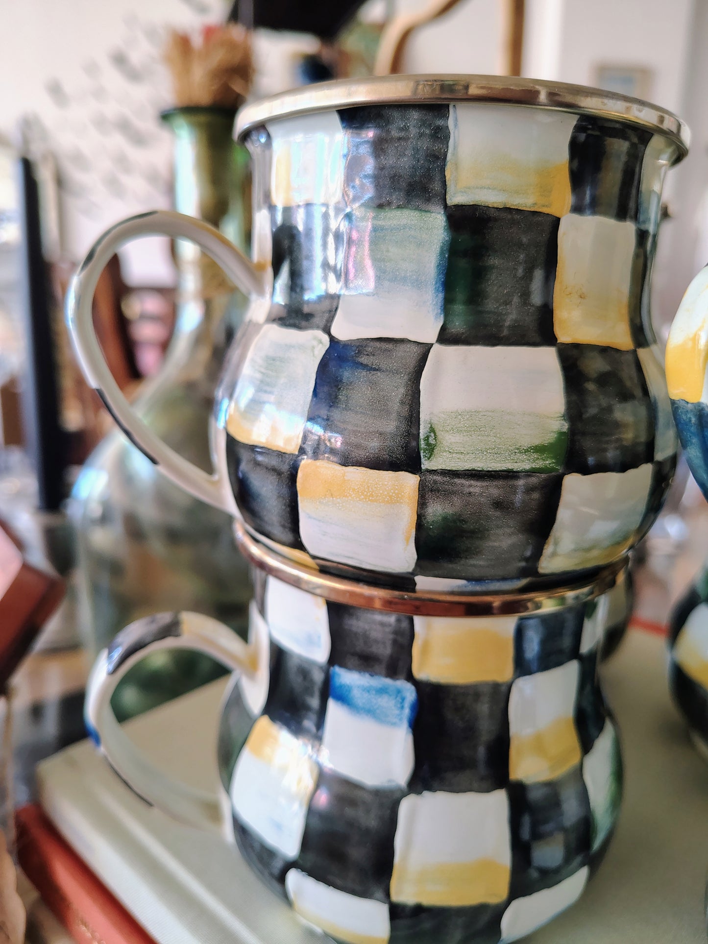 MacKenzie-Childs “Camp” Check Mugs, Set of 8 (1995)