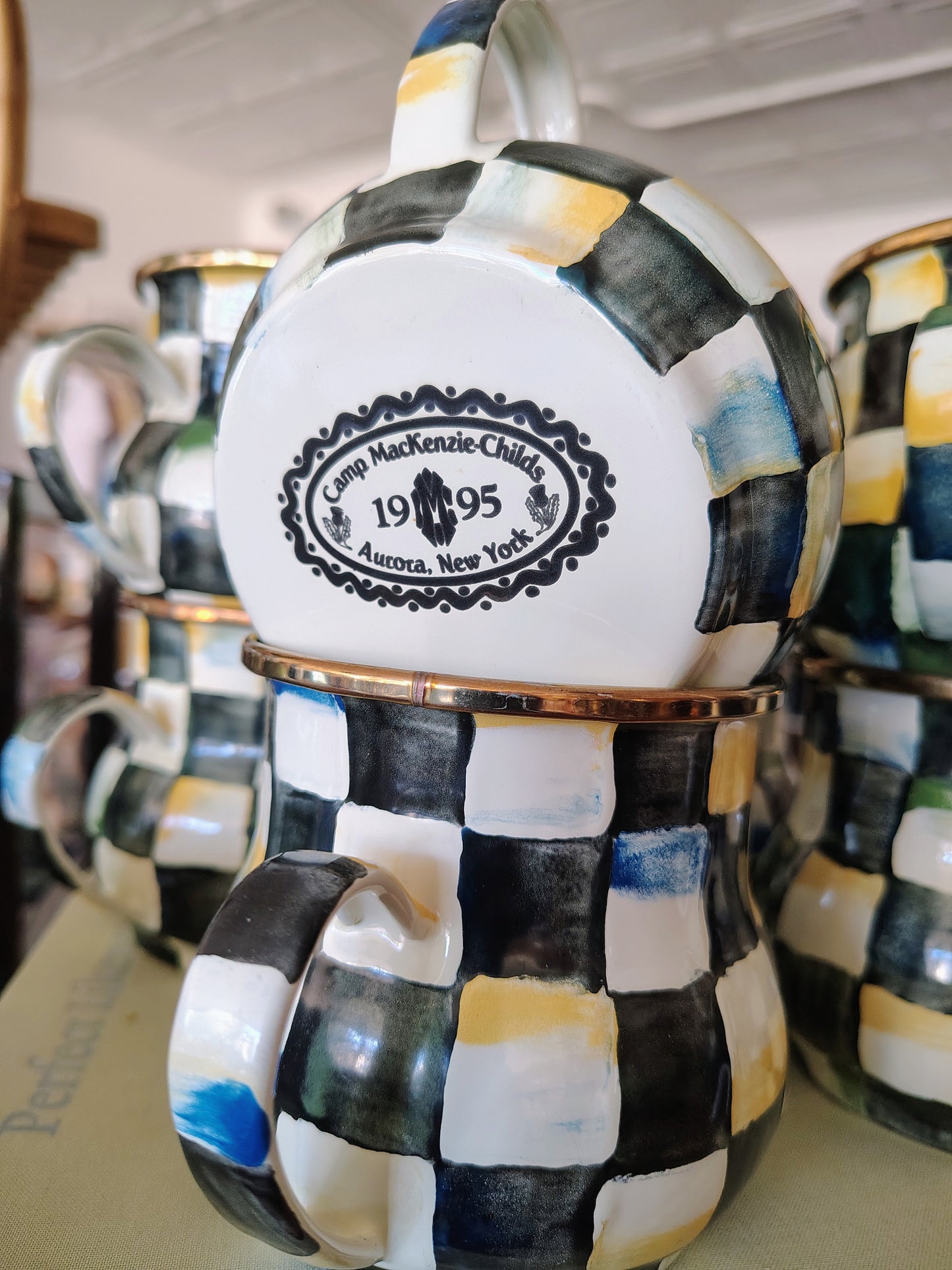 MacKenzie-Childs “Camp” Check Mugs, Set of 8 (1995)